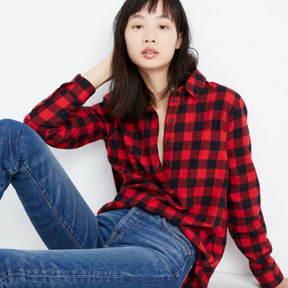 Madewell Flannel Popover Shirt in Buffalo Check